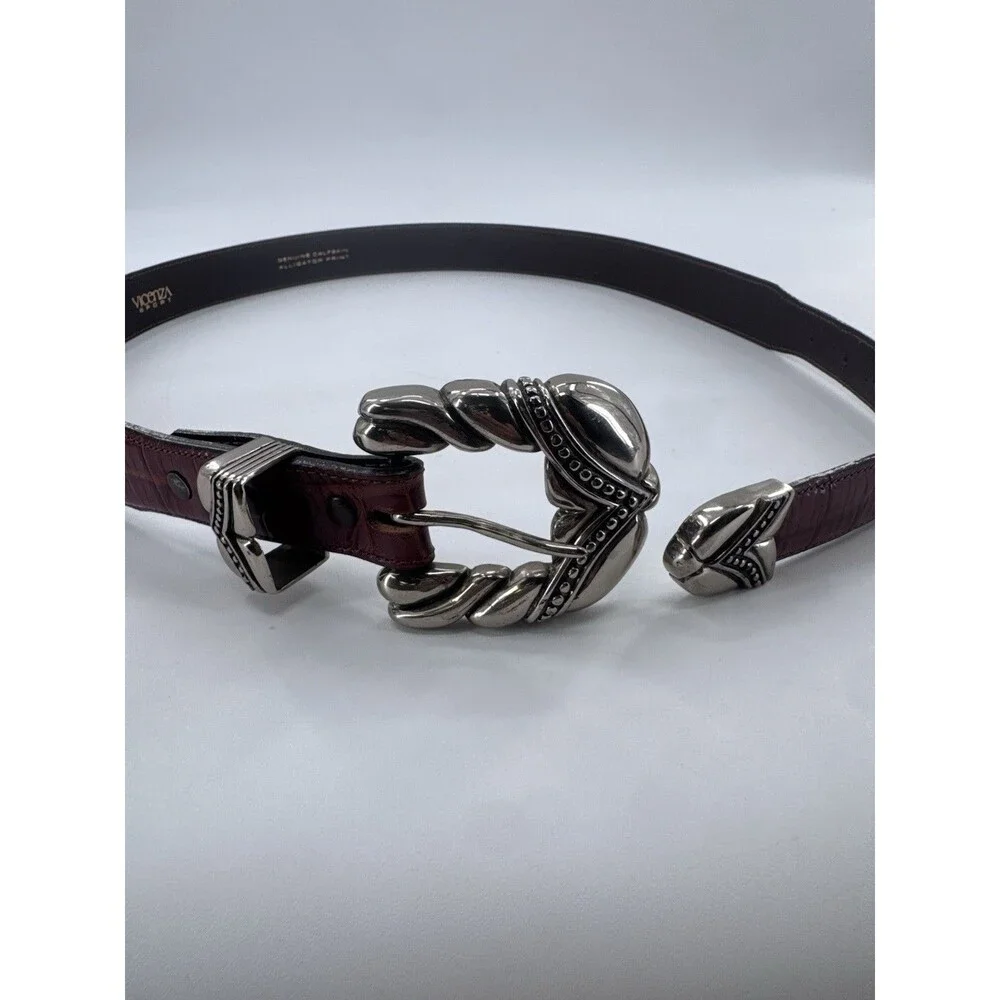 VICENZA Sport Sterling Silver Buckle On Brown Alligator Print Calfskin Belt 34